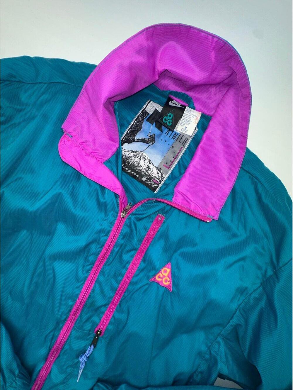 Vintage 90s Nike ACG Rainier Packable Windbreaker Teal/Purple Zip Jacket M